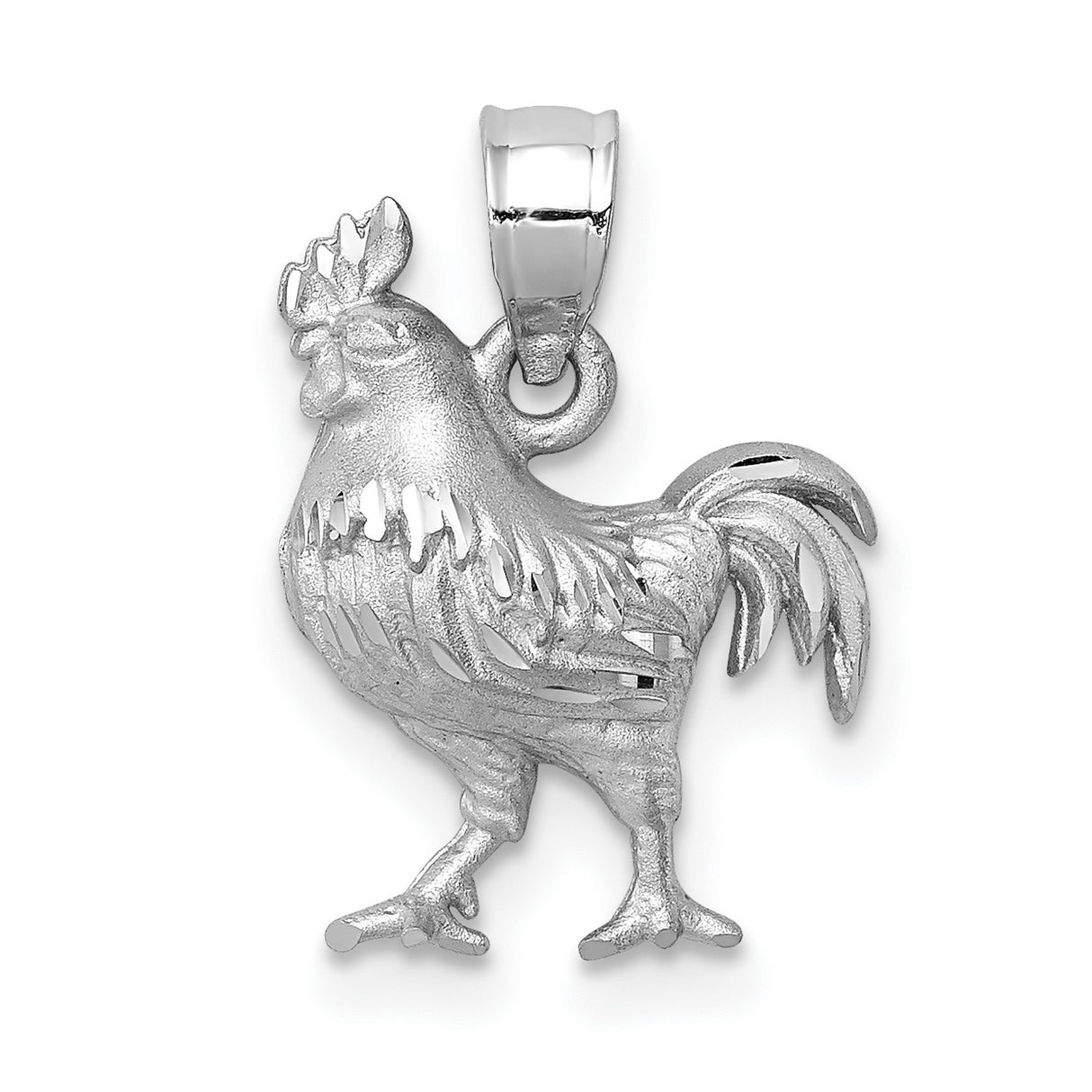 14k White Gold Rooster Pendant, Detailed Zodiac Animal Charm for Men and Women