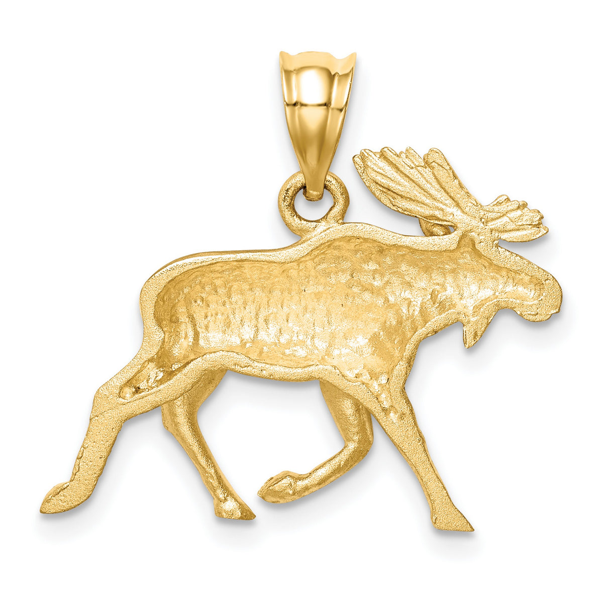 14k Yellow Gold Moose Pendant, Detailed Wildlife Charm with Polished Accents