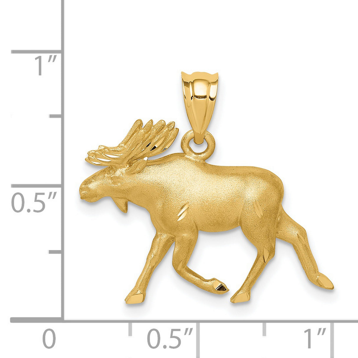 14k Yellow Gold Moose Pendant, Detailed Wildlife Charm with Polished Accents