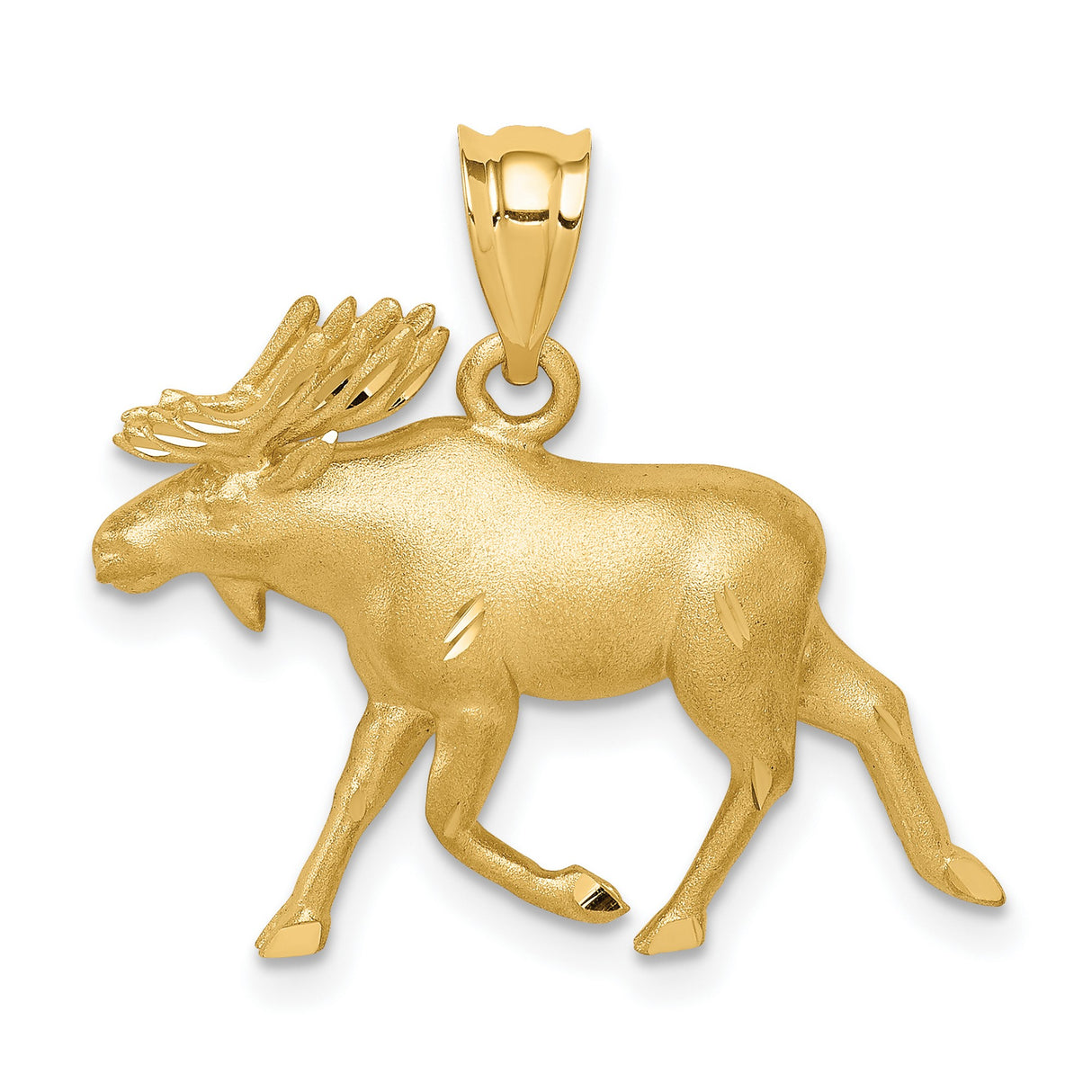 14k Yellow Gold Moose Pendant, Detailed Wildlife Charm with Polished Accents