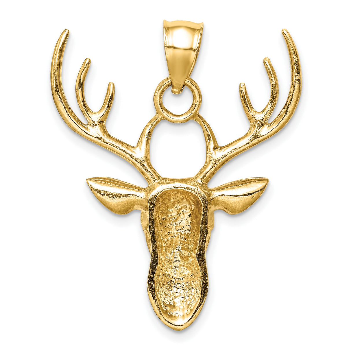 14k Yellow Gold Deer Head Pendant with Antlers and Tribal Engraving