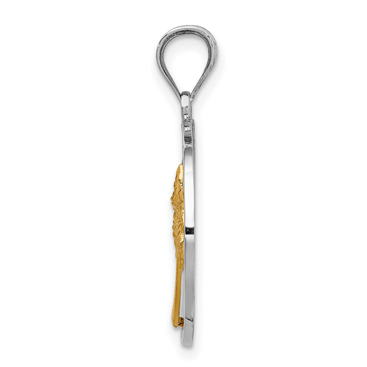 14k Two-Tone Gold Pendant with Palm Tree, Sun Rays, and Ocean Wave Design