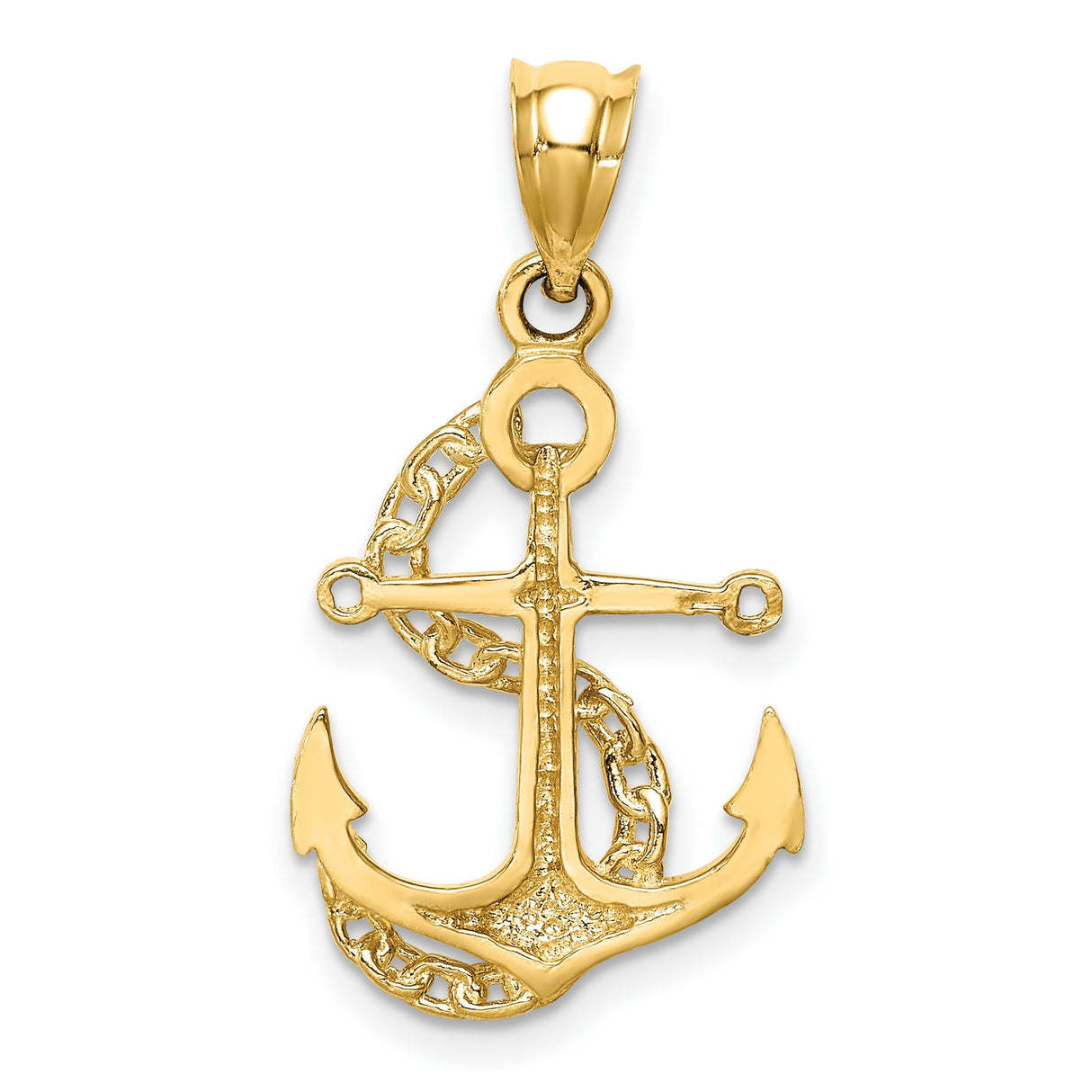 14k Yellow Gold Anchor Pendant with Wrapped Chain Design, Nautical Symbol of Strength and Faith