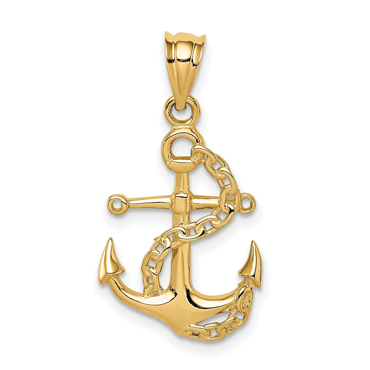 14k Yellow Gold Anchor Pendant with Wrapped Chain Design, Nautical Symbol of Strength and Faith