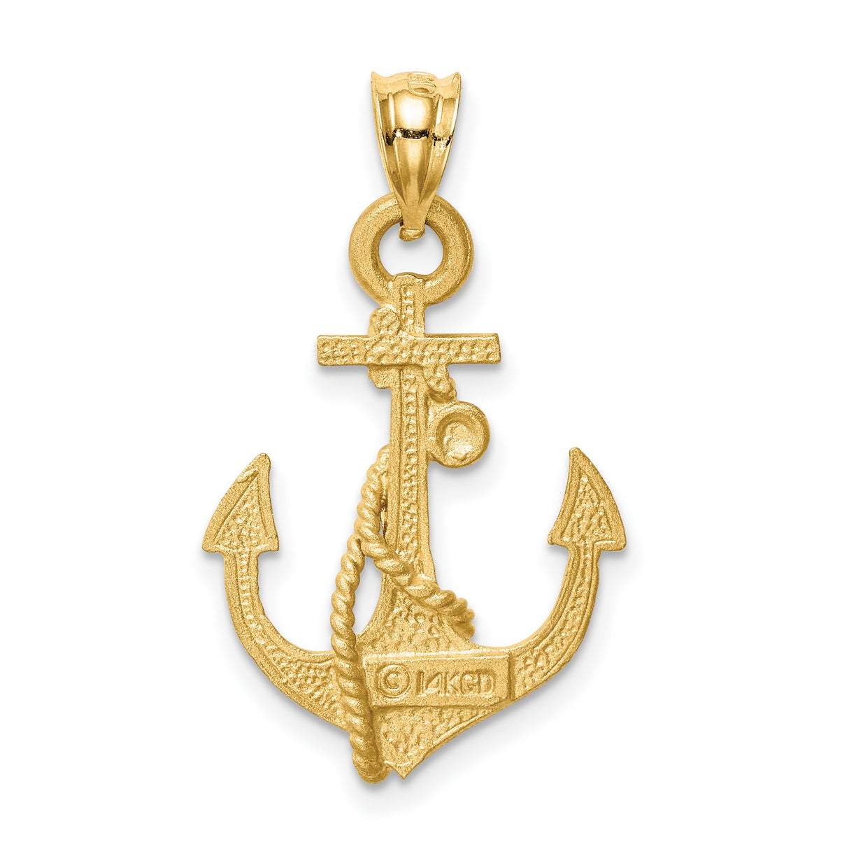 14k Yellow Gold Anchor Pendant with Rope Detailing, Nautical Christian Symbol for Men