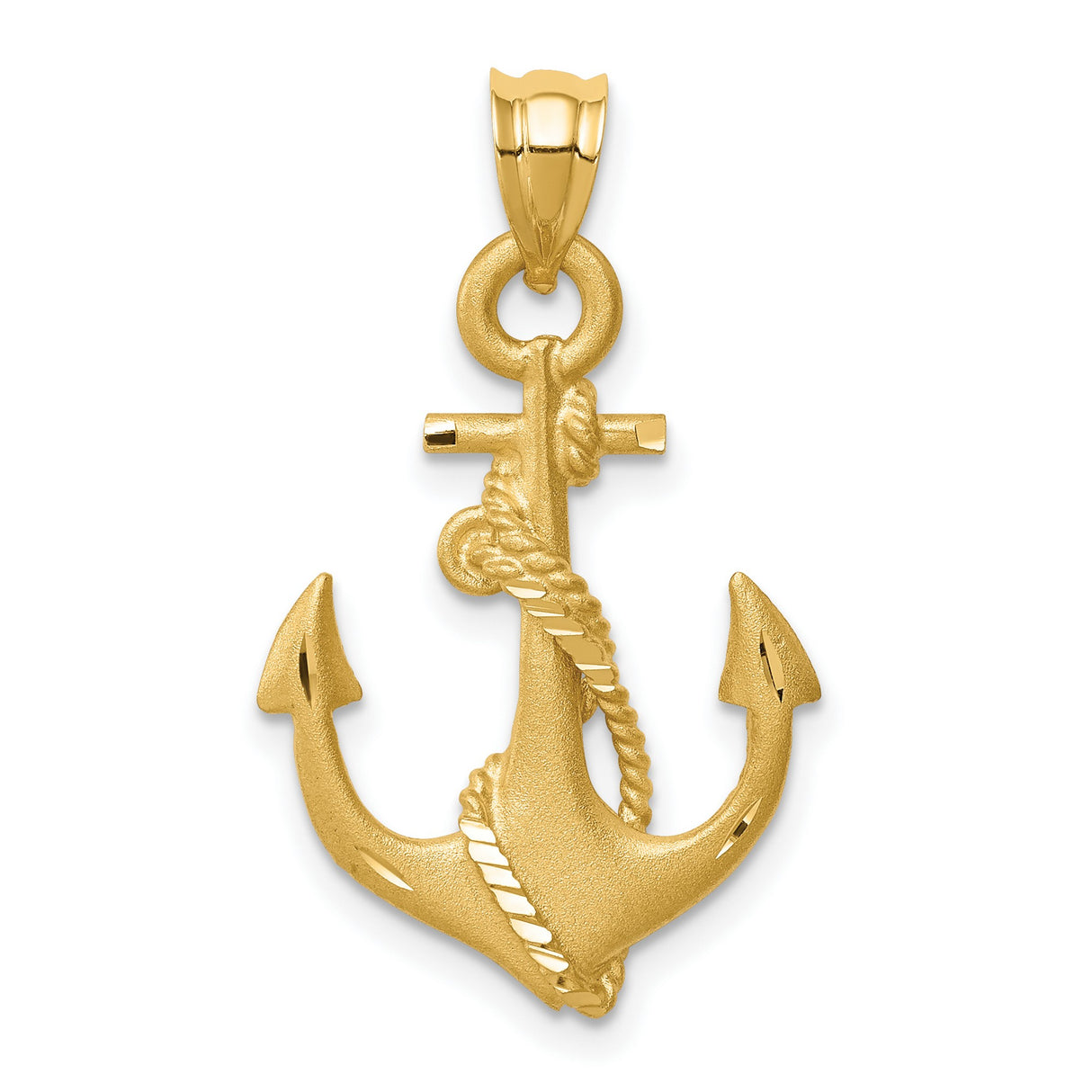 14k Yellow Gold Anchor Pendant with Rope Detailing, Nautical Christian Symbol for Men