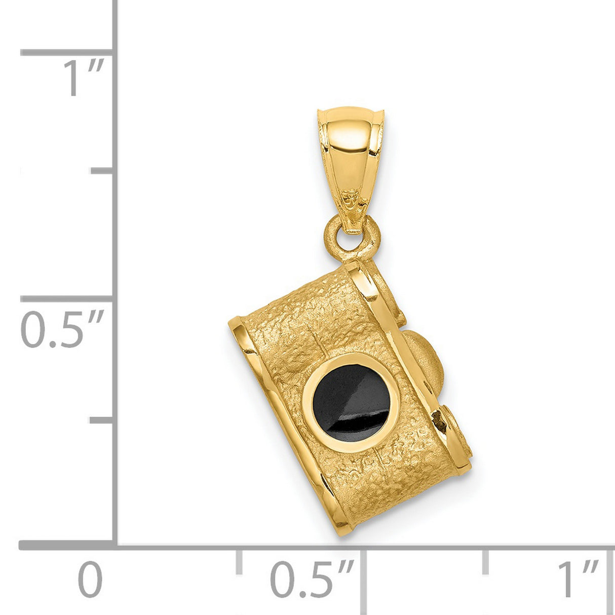 14k Yellow Gold Camera Pendant, Vintage Photography Charm with Black Enamel, Unisex Jewelry