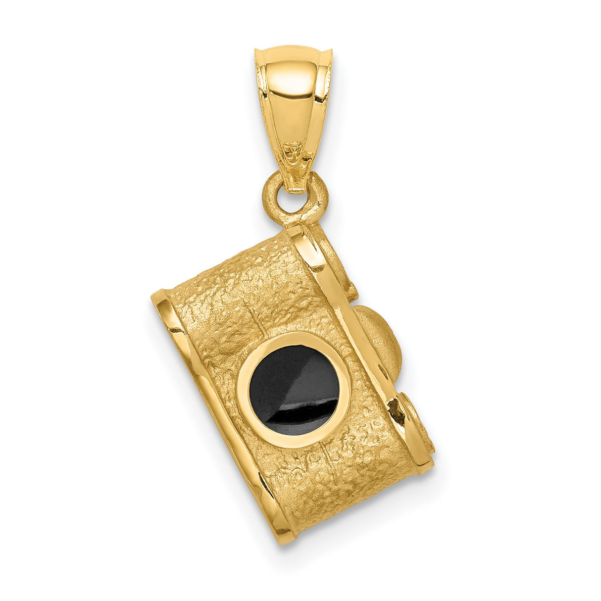 14k Yellow Gold Camera Pendant, Vintage Photography Charm with Black Enamel, Unisex Jewelry
