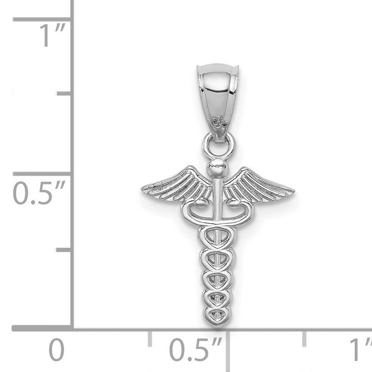 14k White Gold Caduceus Pendant with Winged Snake Staff Symbol of Medicine
