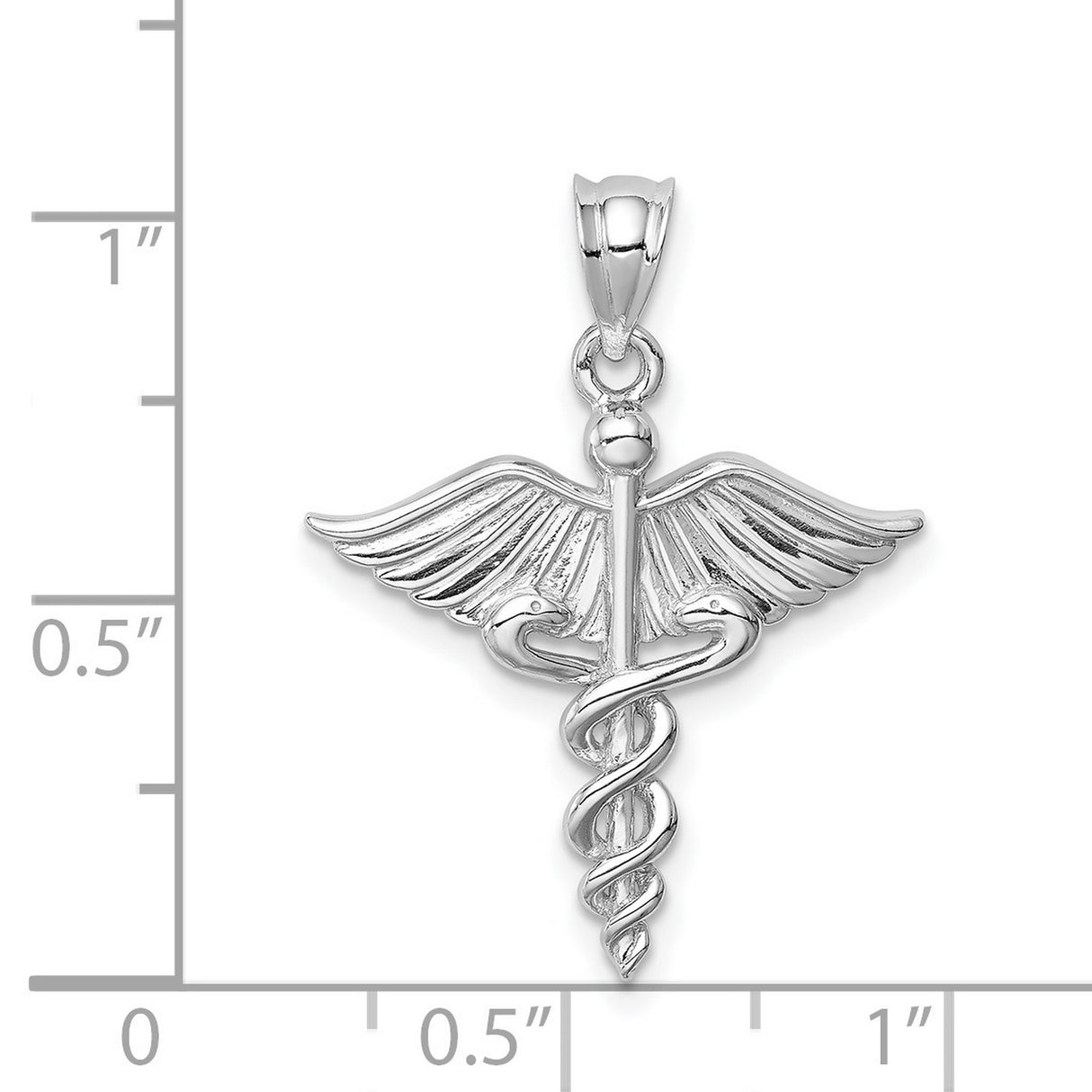 14k White Gold Caduceus Pendant with Winged Staff and Entwined Snakes, Unisex Medical Symbol