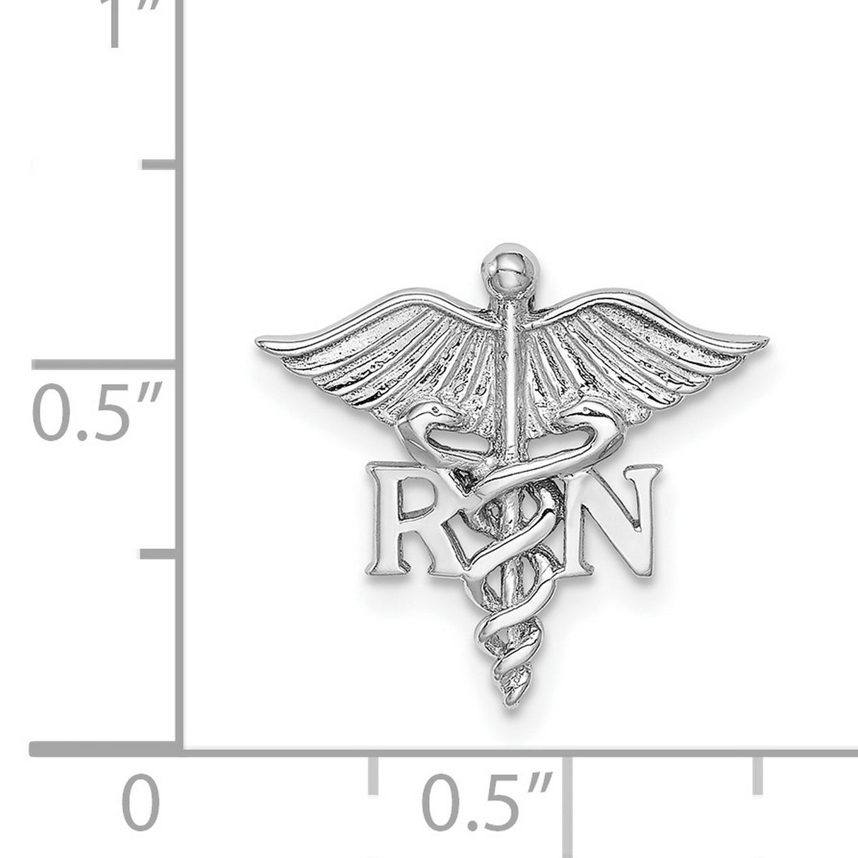 14k White Gold RN Caduceus Pendant, Medical Emblem with Winged Serpent Symbol