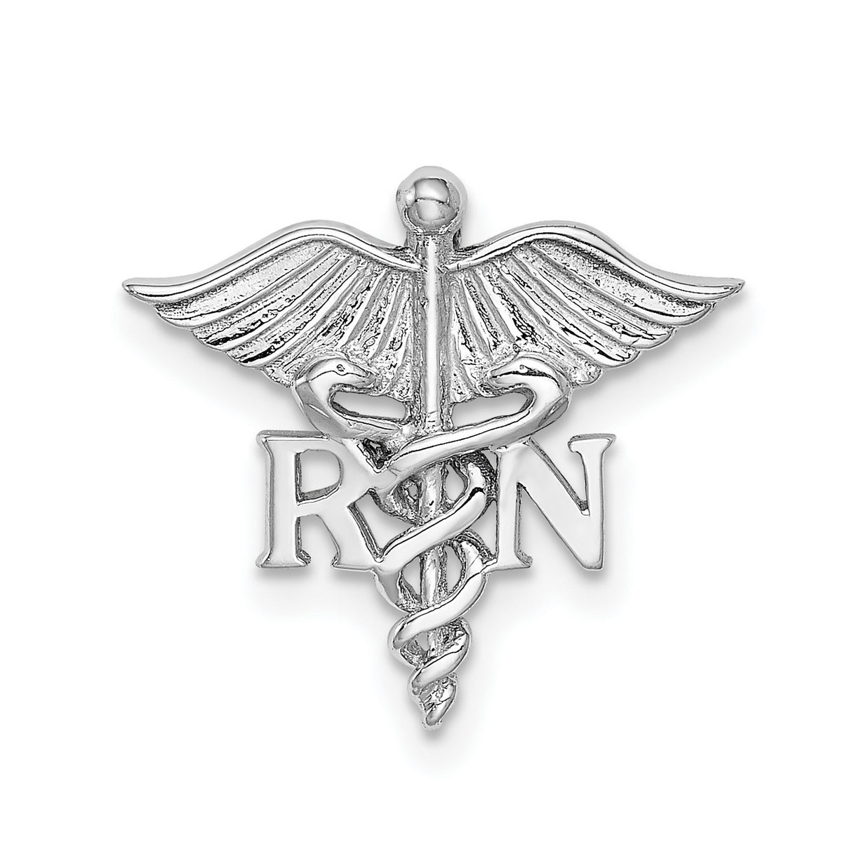 14k White Gold RN Caduceus Pendant, Medical Emblem with Winged Serpent Symbol