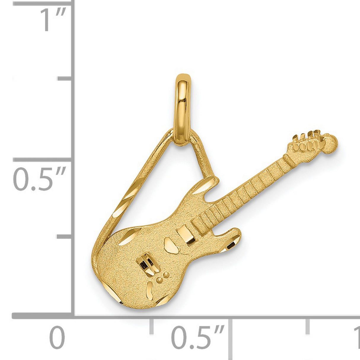 14k Yellow Gold Guitar Pendant, Electric Instrument Charm, Rock Music Theme Jewelry