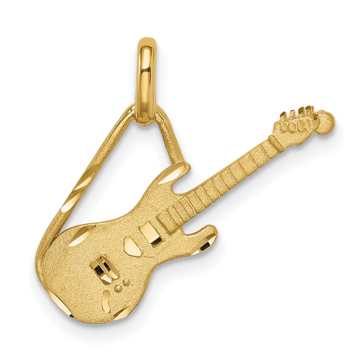 14k Yellow Gold Guitar Pendant, Electric Instrument Charm, Rock Music Theme Jewelry