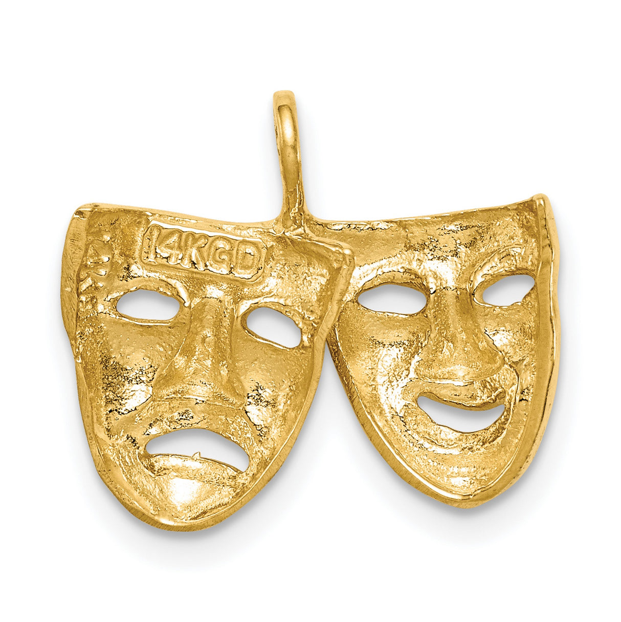 14k Yellow Gold Comedy Tragedy Mask Pendant, Theater Drama Charm for Performers and Actors