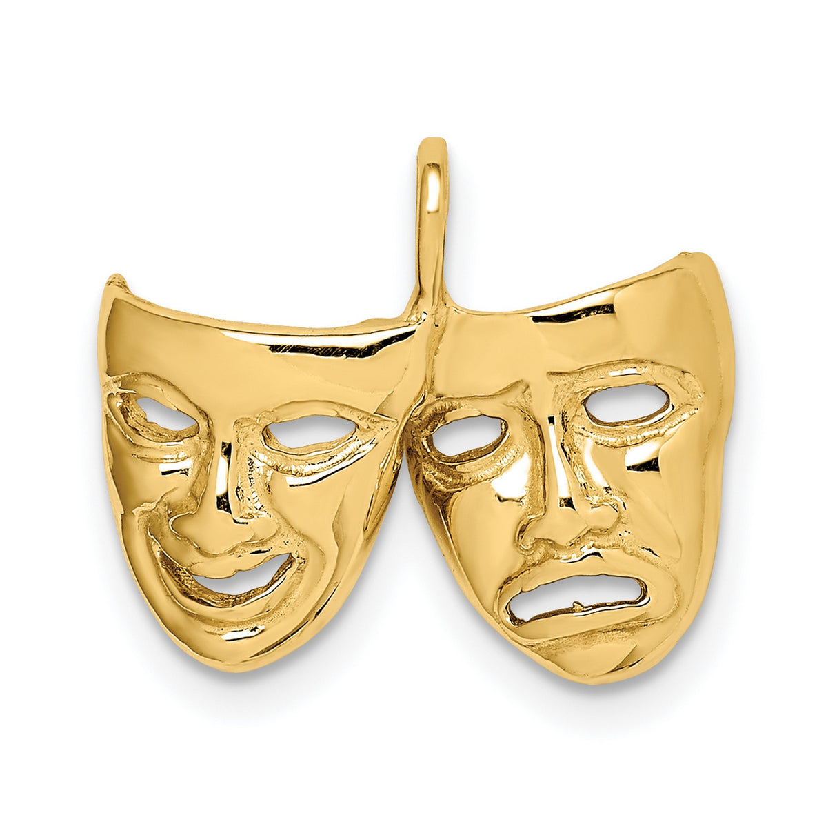 14k Yellow Gold Comedy Tragedy Mask Pendant, Theater Drama Charm for Performers and Actors