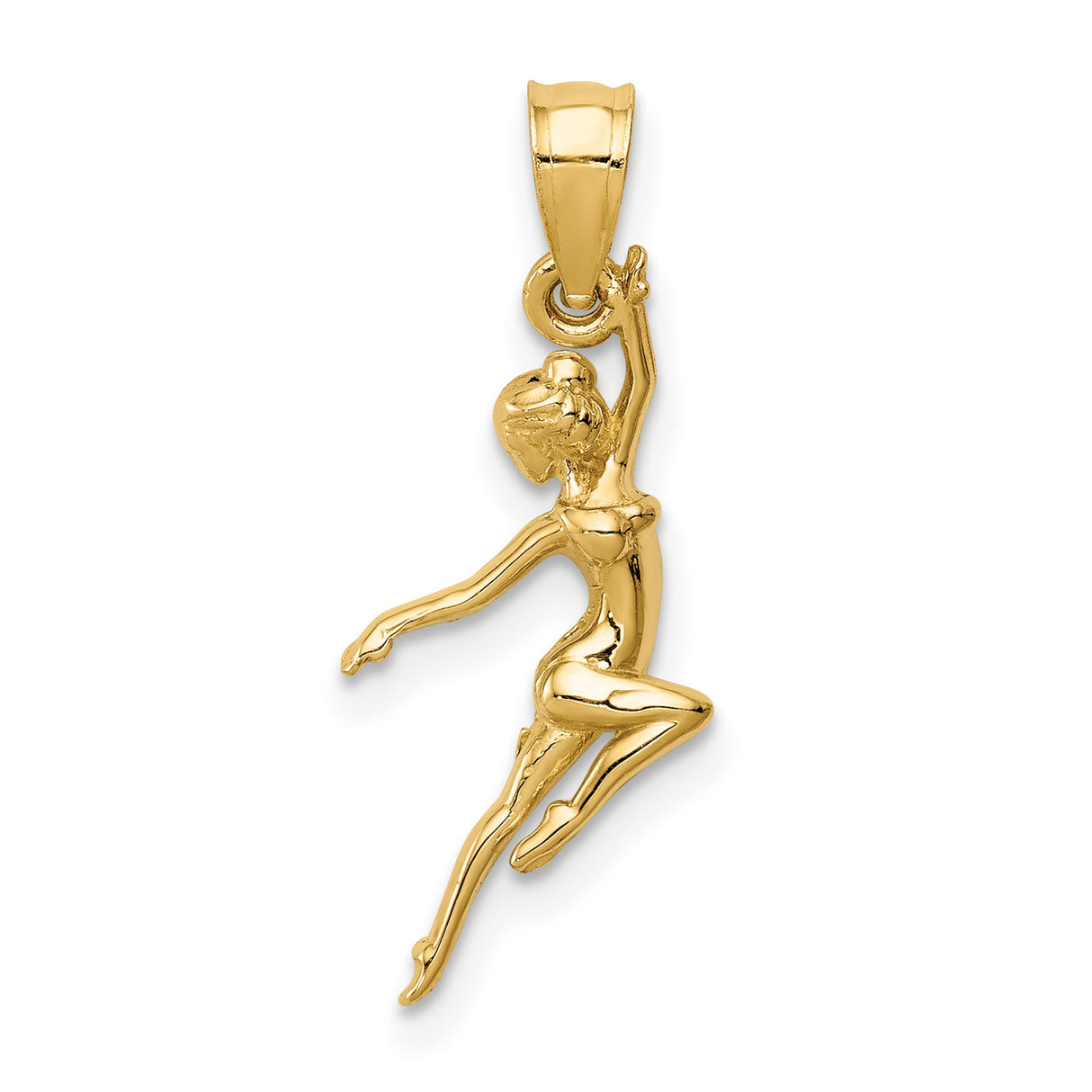 14k Yellow Gold Ballerina Pendant, Graceful Dancer Charm with Artistic Ballet Design for Women