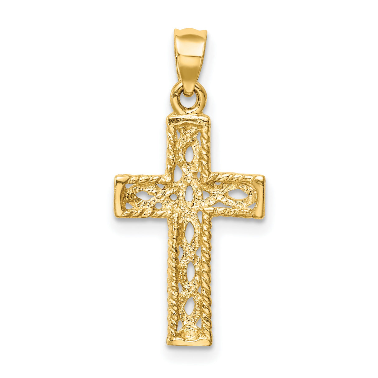 14k Yellow Gold Braided Cross Pendant, Openwork Design, High Polish, Vintage Spiritual Style