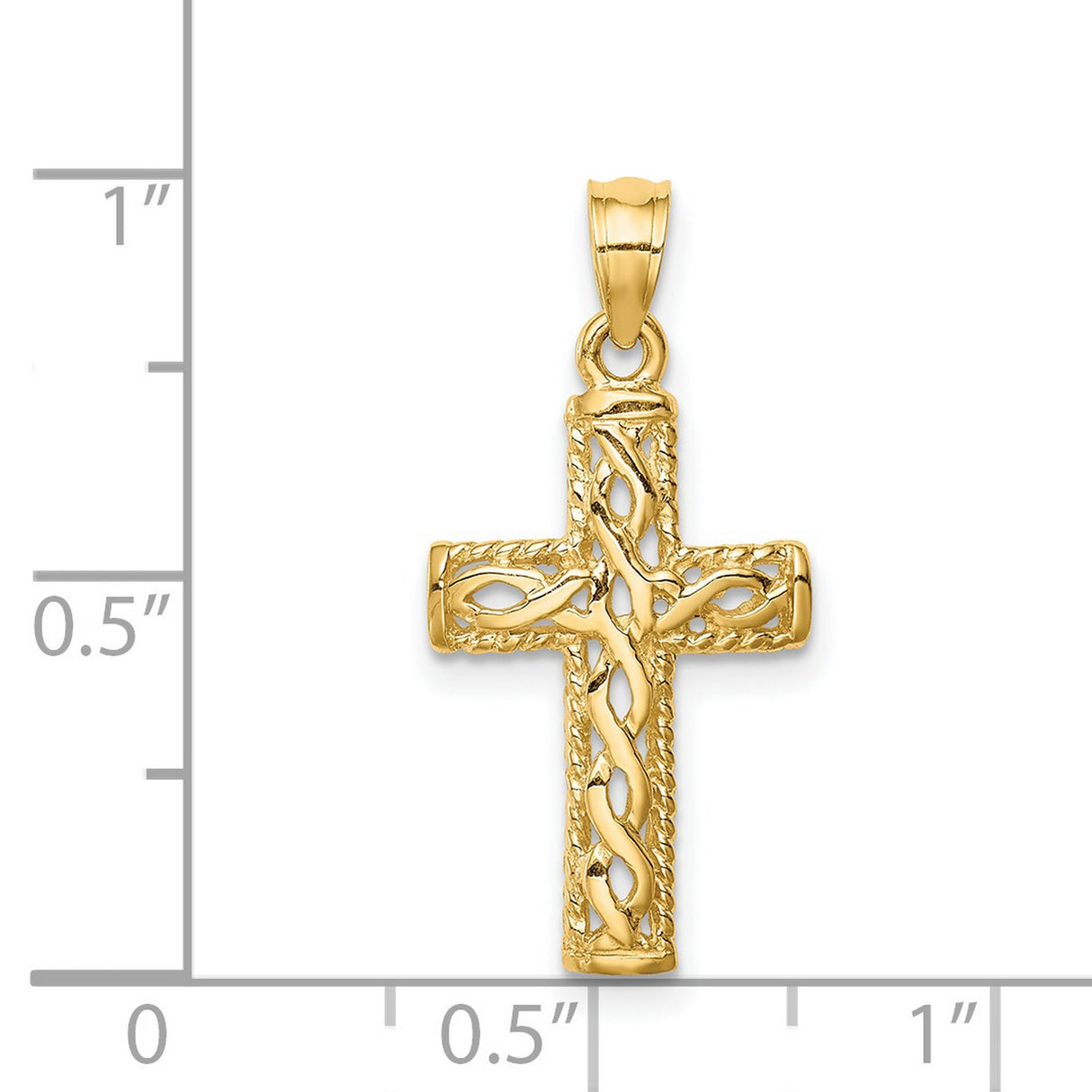 14k Yellow Gold Braided Cross Pendant, Openwork Design, High Polish, Vintage Spiritual Style