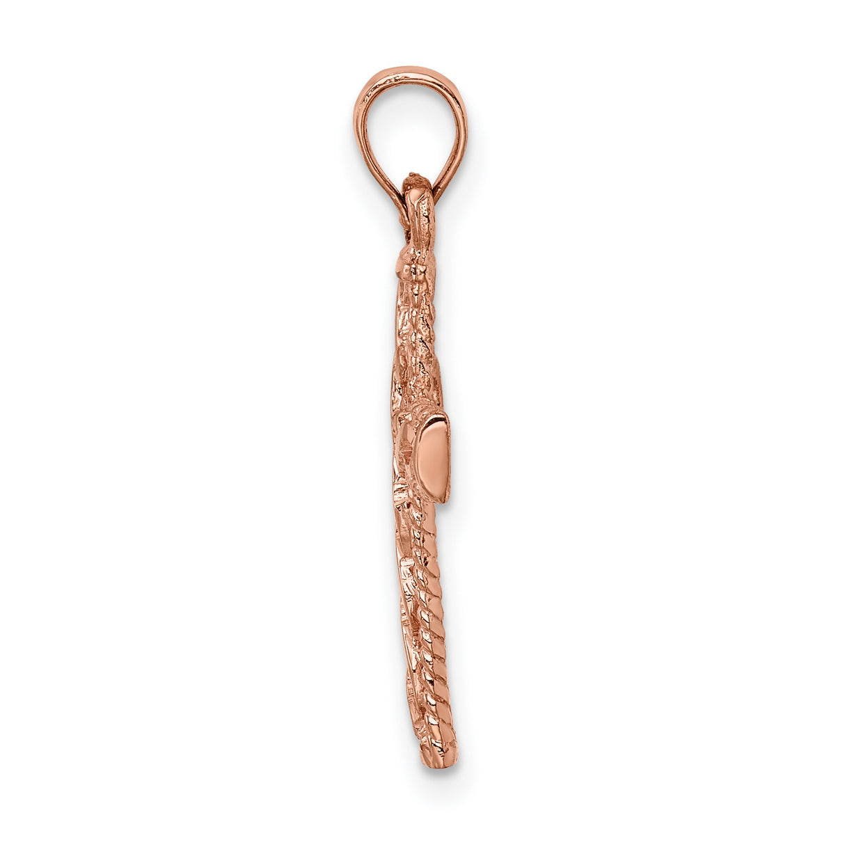 14k Rose Gold Cross Pendant with Braided Rope Texture and Celtic Knot Accents