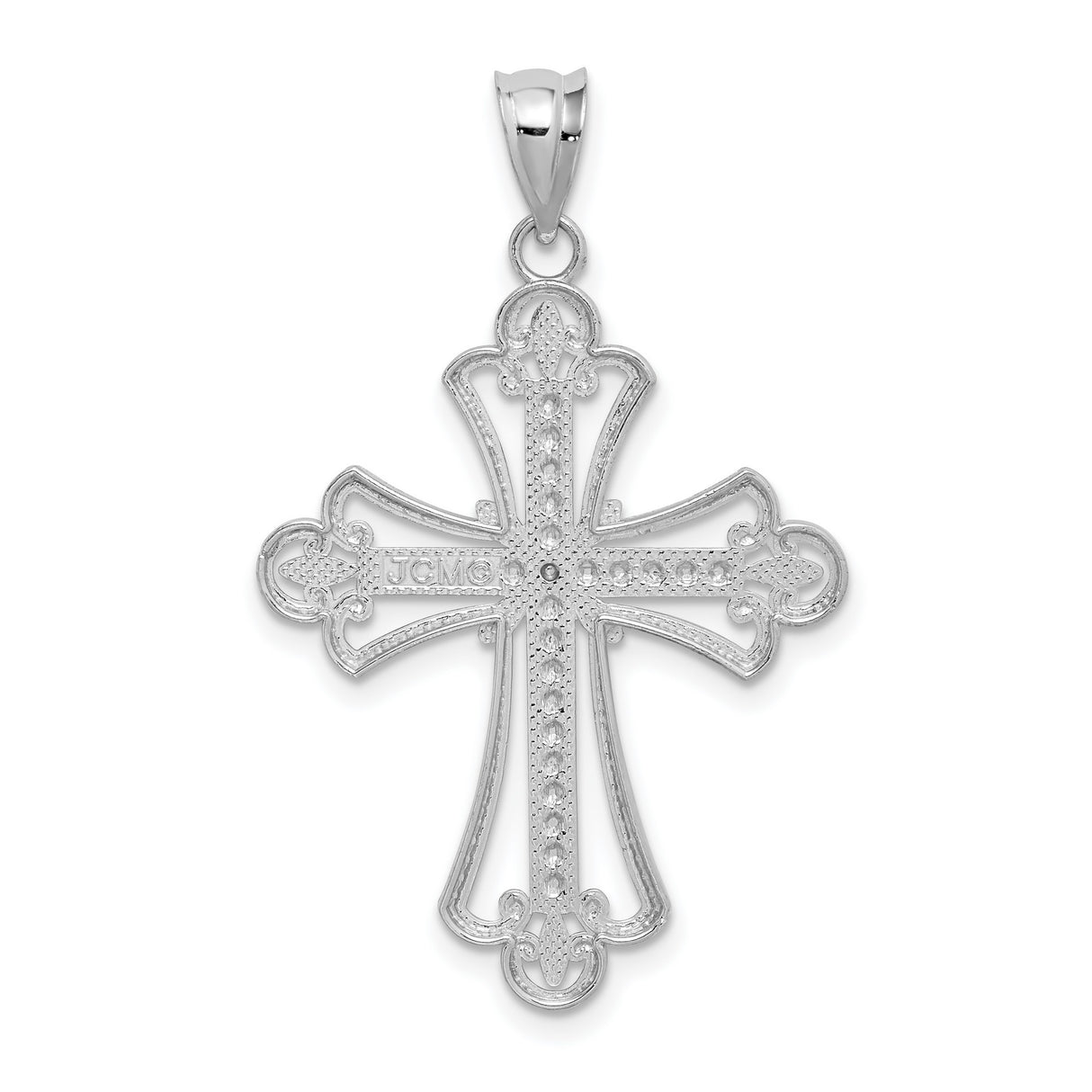 14k White Gold Diamond Cut Textured Cross Pendant with Polished Finish for Men and Women