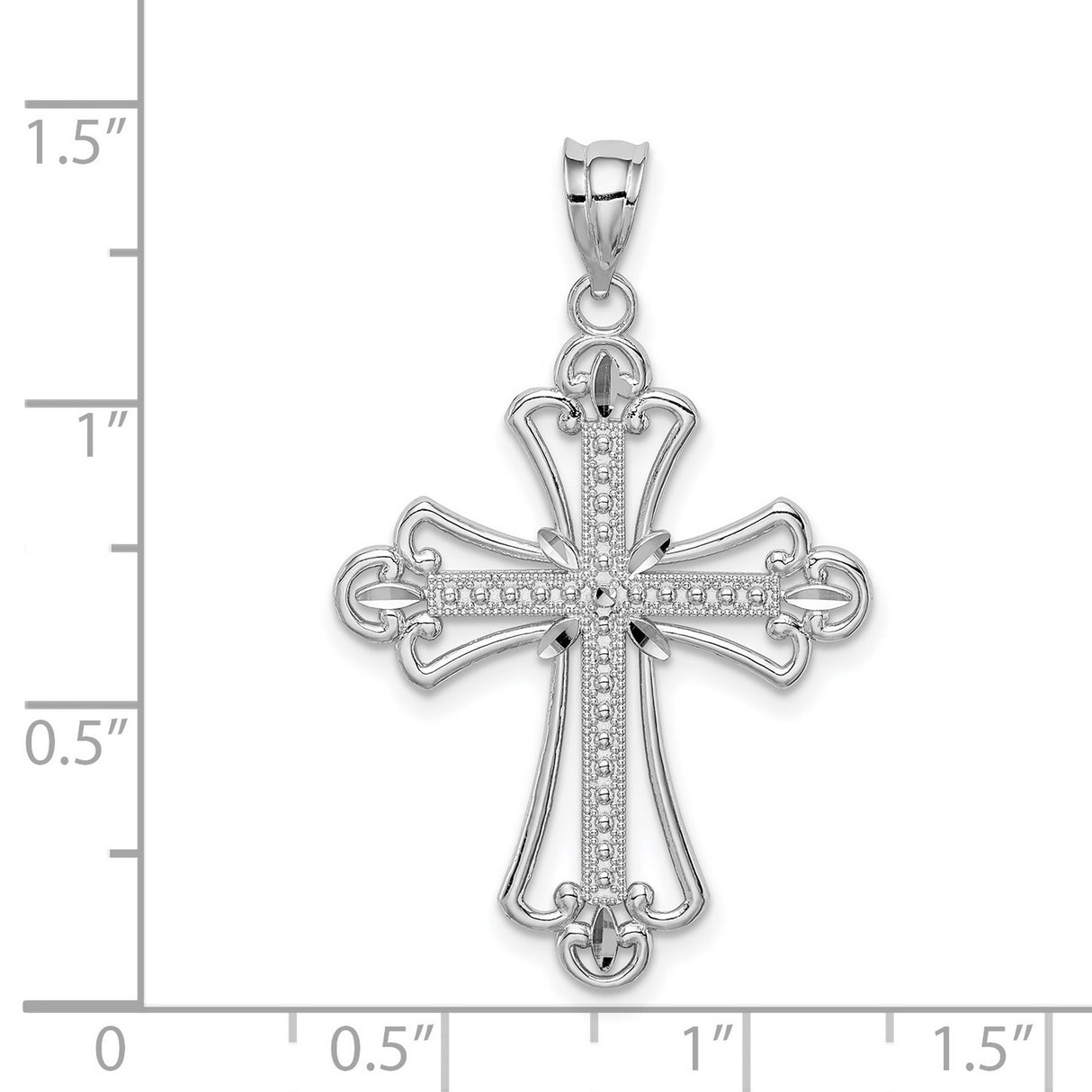 14k White Gold Diamond Cut Textured Cross Pendant with Polished Finish for Men and Women
