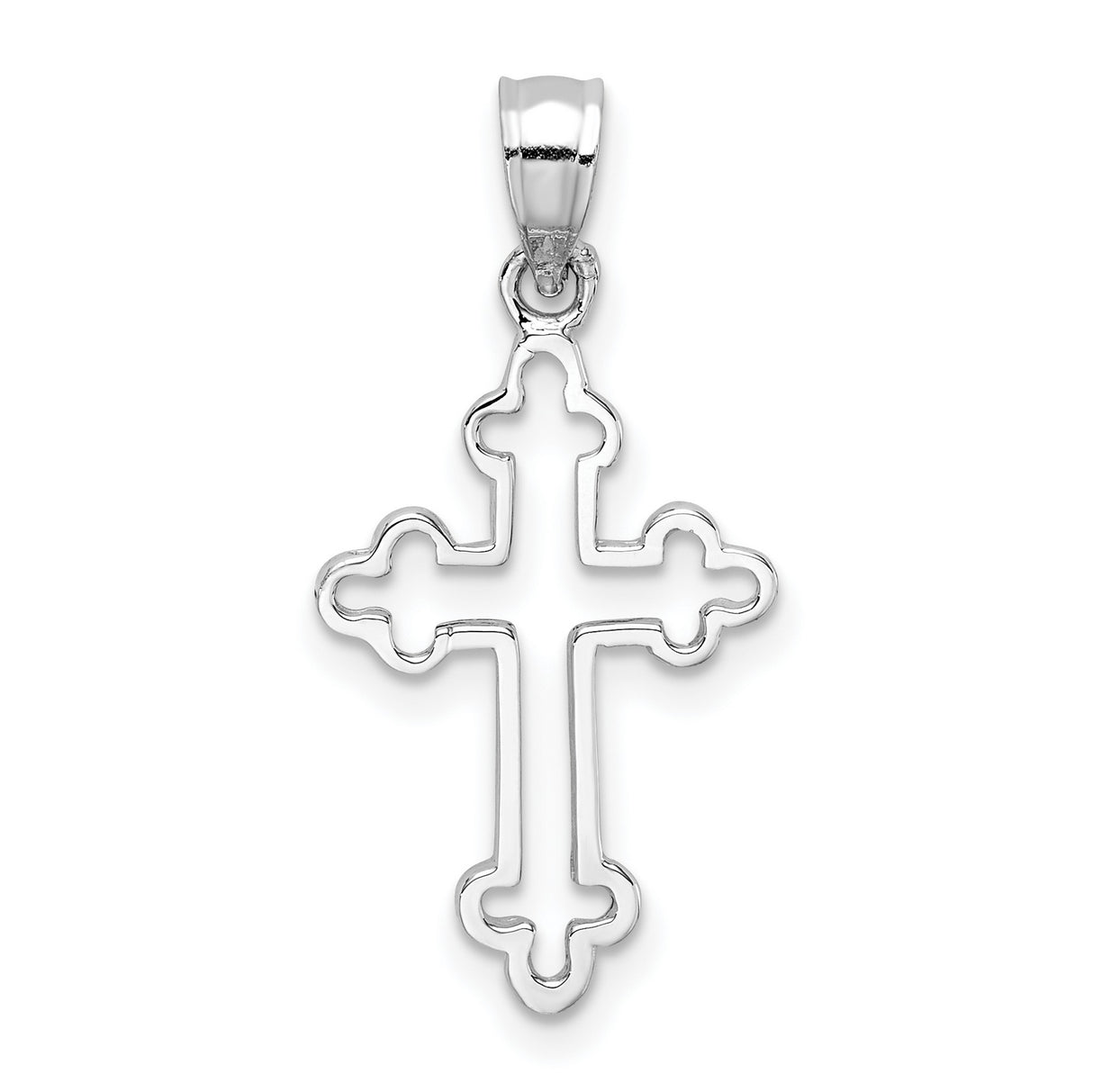 14k White Gold Cross Pendant with Sleek Hollow Openwork Design, Minimalist Faith Jewelry