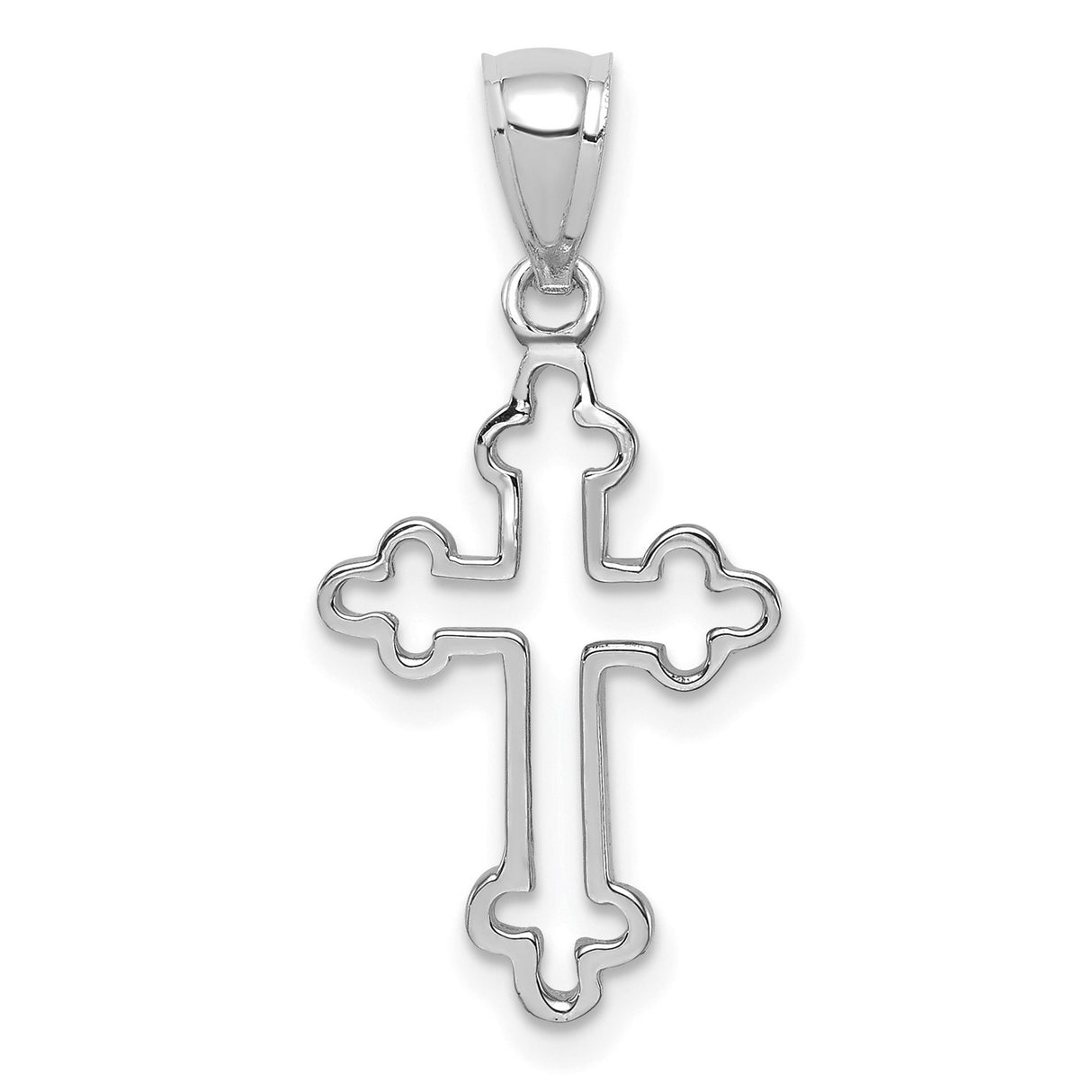 14k White Gold Cross Pendant with Sleek Hollow Openwork Design, Minimalist Faith Jewelry