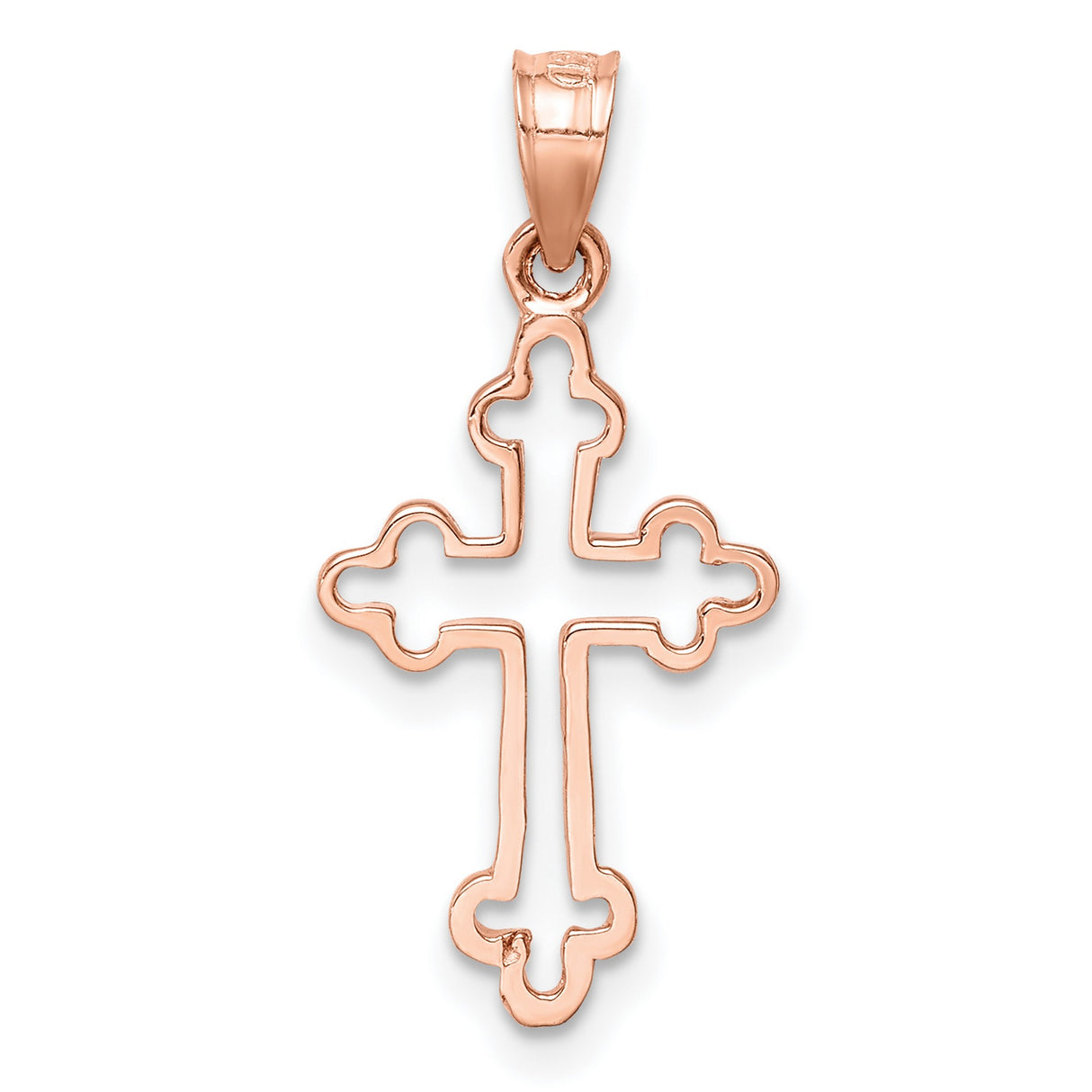 14k Rose Gold Cross Charm Pendant with Openwork Floral Design for Men and Women