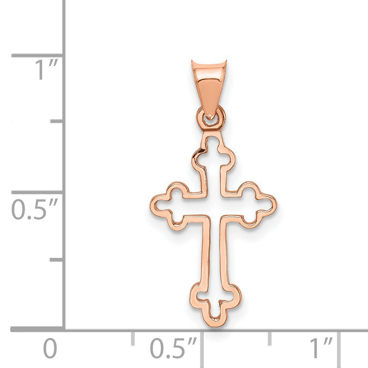 14k Rose Gold Cross Charm Pendant with Openwork Floral Design for Men and Women