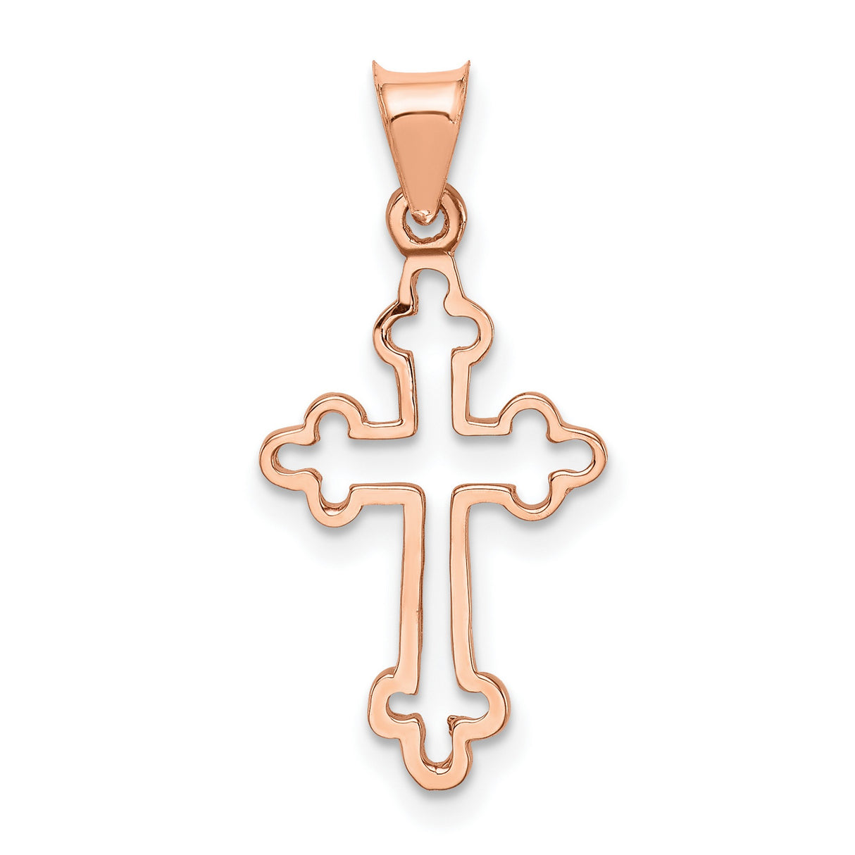 14k Rose Gold Cross Charm Pendant with Openwork Floral Design for Men and Women
