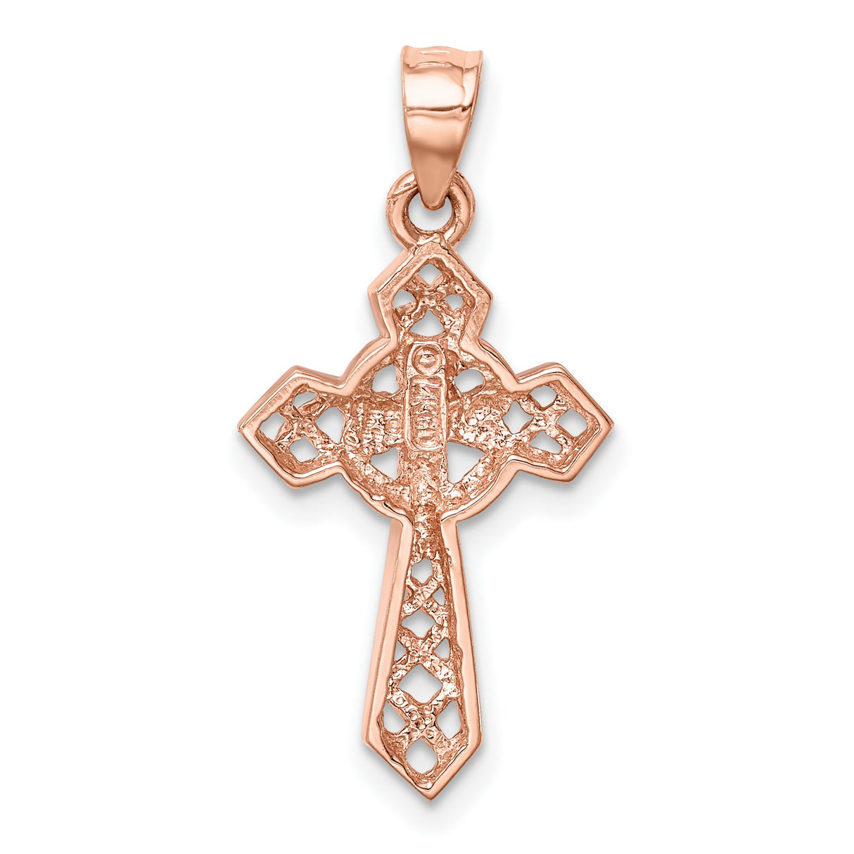 14k Rose Gold Cross Pendant with Openwork Design and High Polish Finish