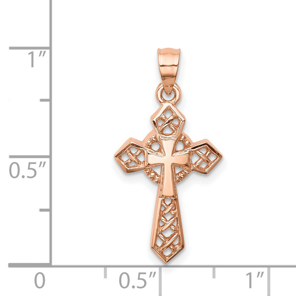 14k Rose Gold Cross Pendant with Openwork Design and High Polish Finish