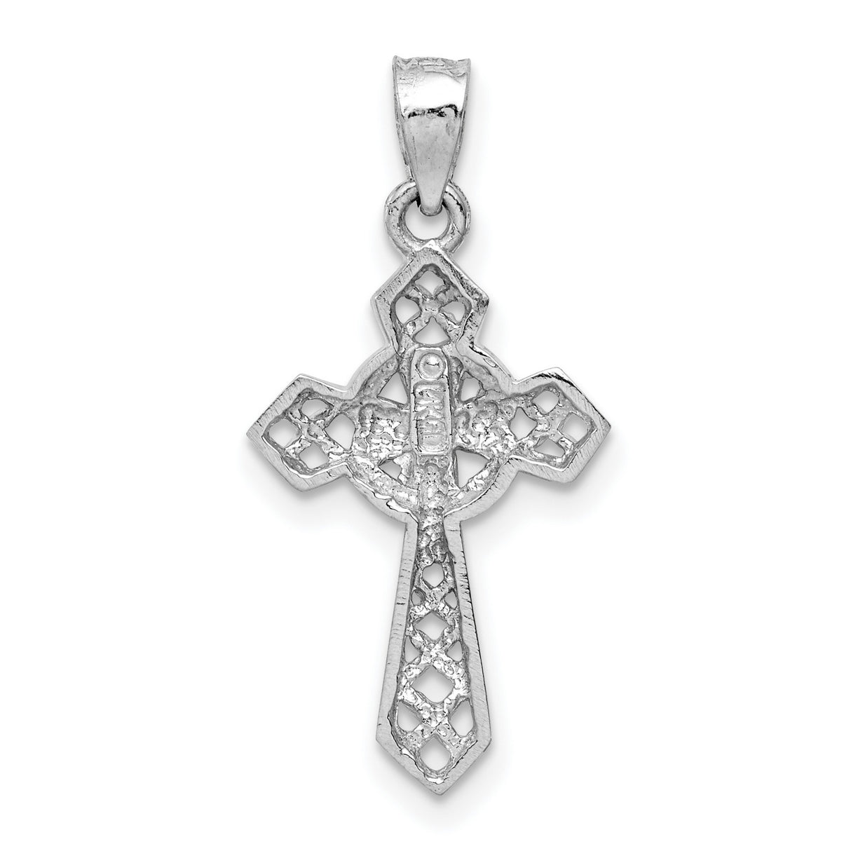 14k White Gold Cross Pendant with Celtic Knot and Filigree Design