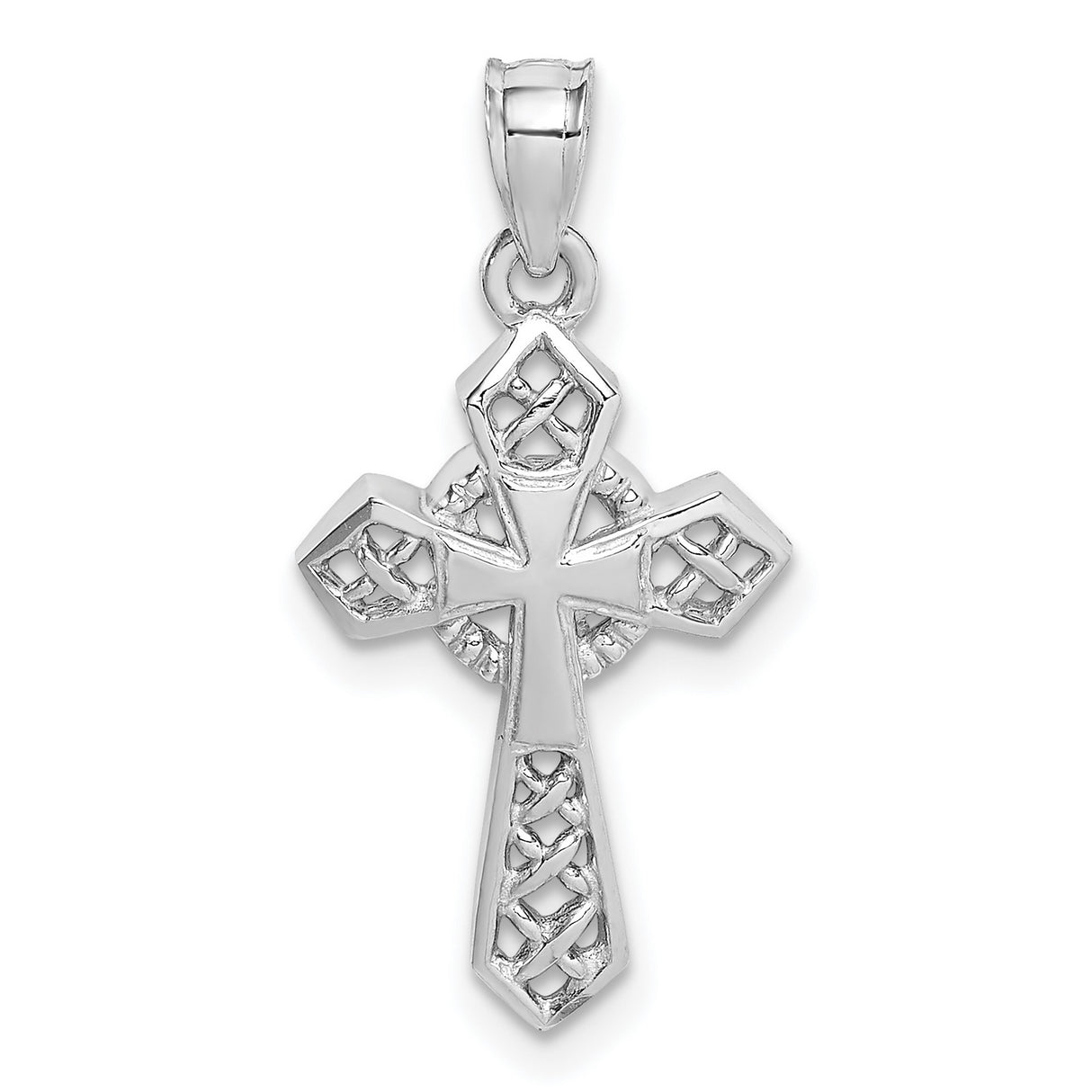 14k White Gold Cross Pendant with Celtic Knot and Filigree Design