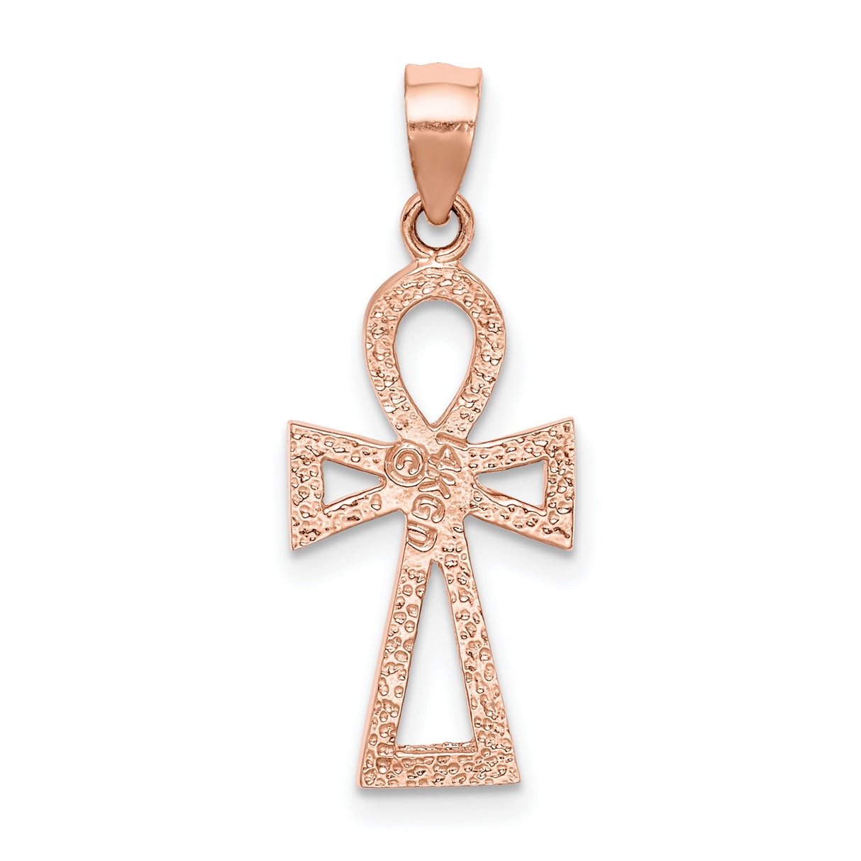 14k Rose Gold Ankh Cross Pendant, Textured Egyptian Symbol of Life and Vitality