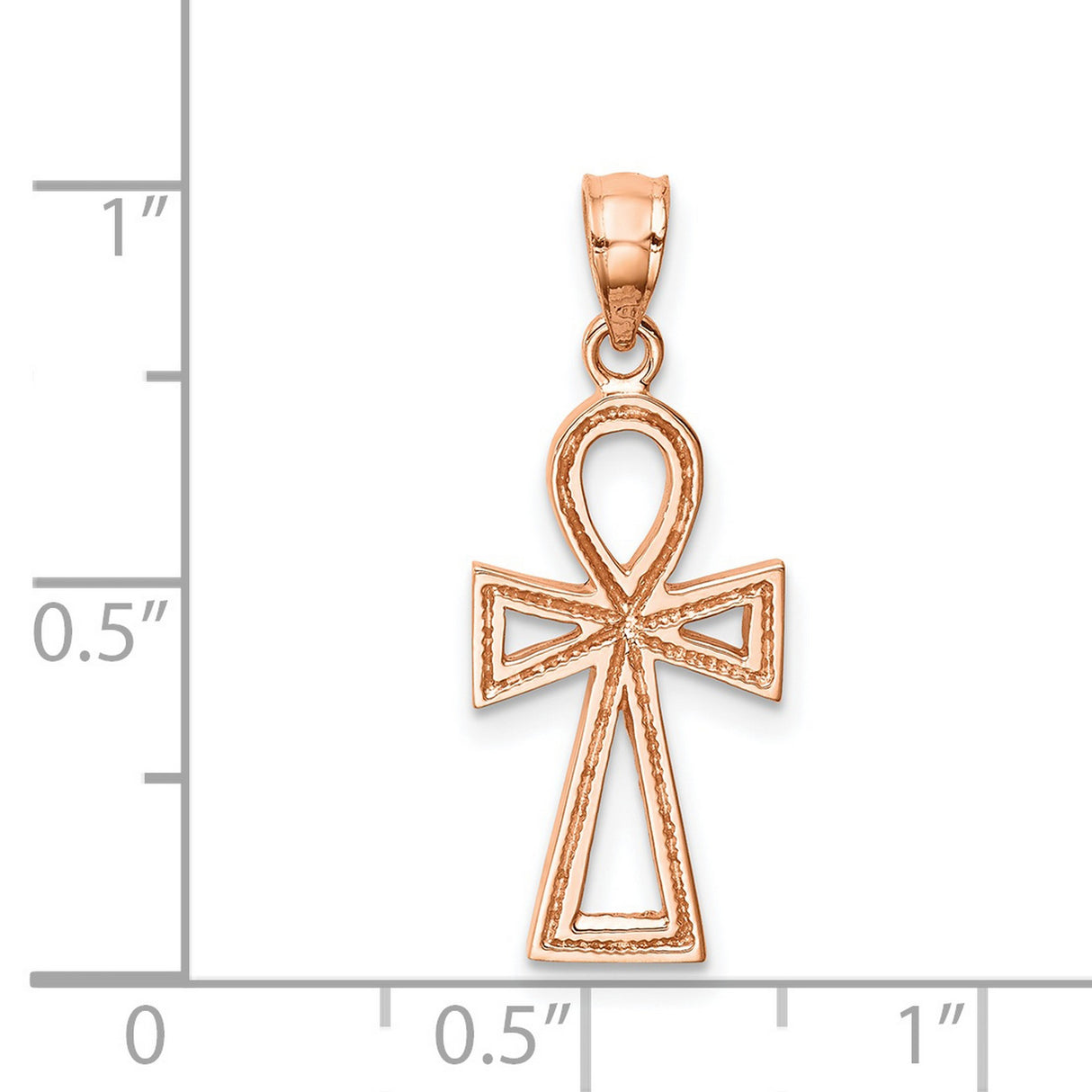 14k Rose Gold Ankh Cross Pendant, Textured Egyptian Symbol of Life and Vitality
