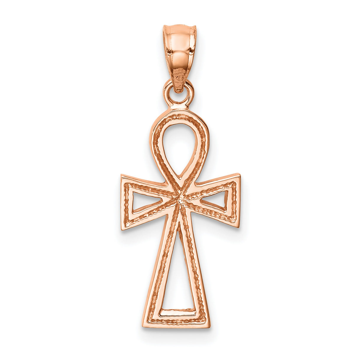 14k Rose Gold Ankh Cross Pendant, Textured Egyptian Symbol of Life and Vitality
