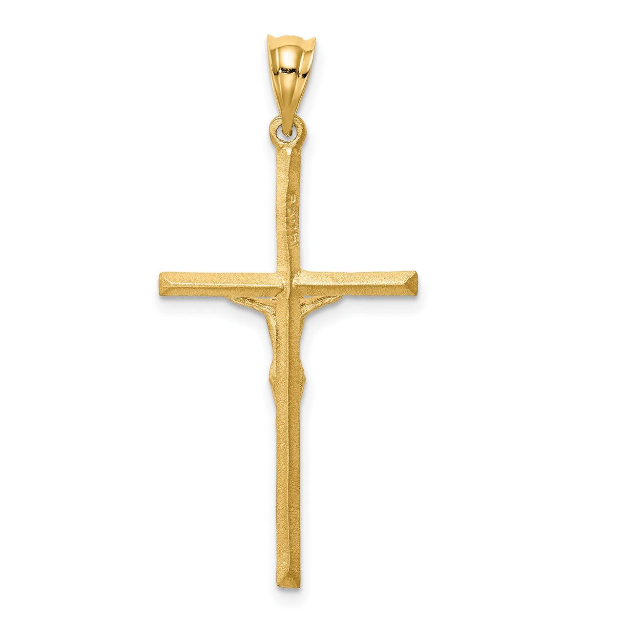 14k Yellow Gold Crucifix Cross Pendant with Polished Finish and Diamond-Cut Textured Jesus Design