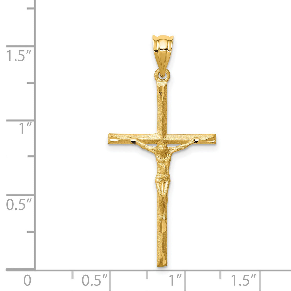 14k Yellow Gold Crucifix Cross Pendant with Polished Finish and Diamond-Cut Textured Jesus Design