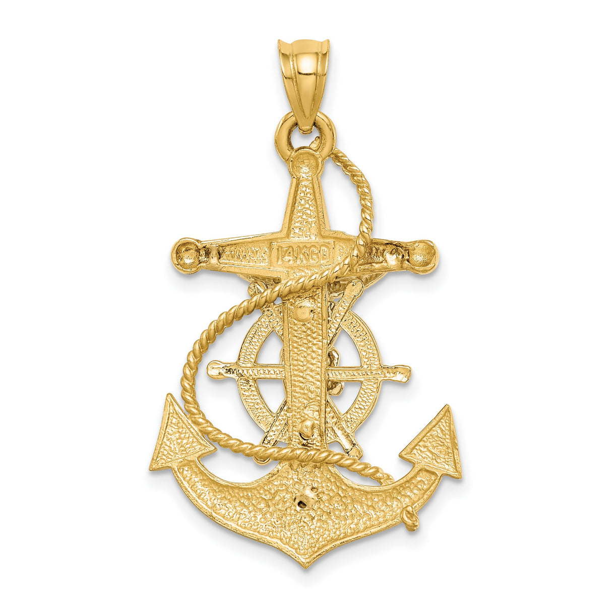 14k Two-Tone Gold Mariner Cross Pendant with Satin and High Polish Finish Rope Anchor Design