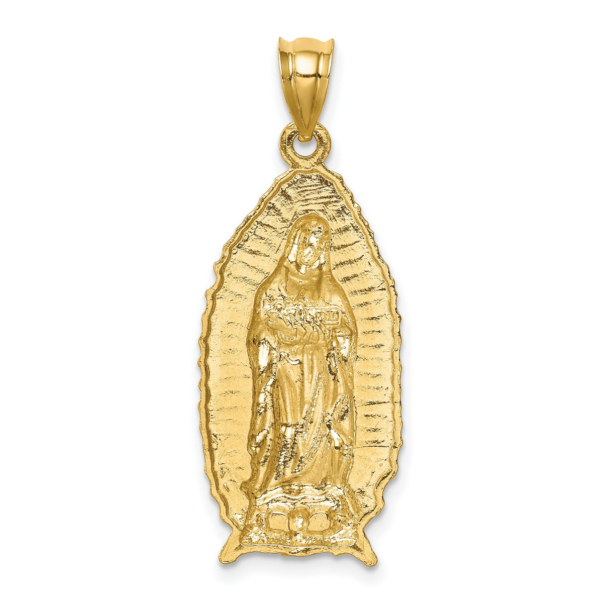 14k Yellow Gold Our Lady Guadalupe Pendant with Detailed Rays, Religious Marian Medal Charm