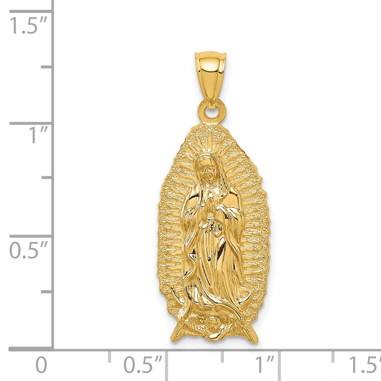 14k Yellow Gold Our Lady Guadalupe Pendant with Detailed Rays, Religious Marian Medal Charm