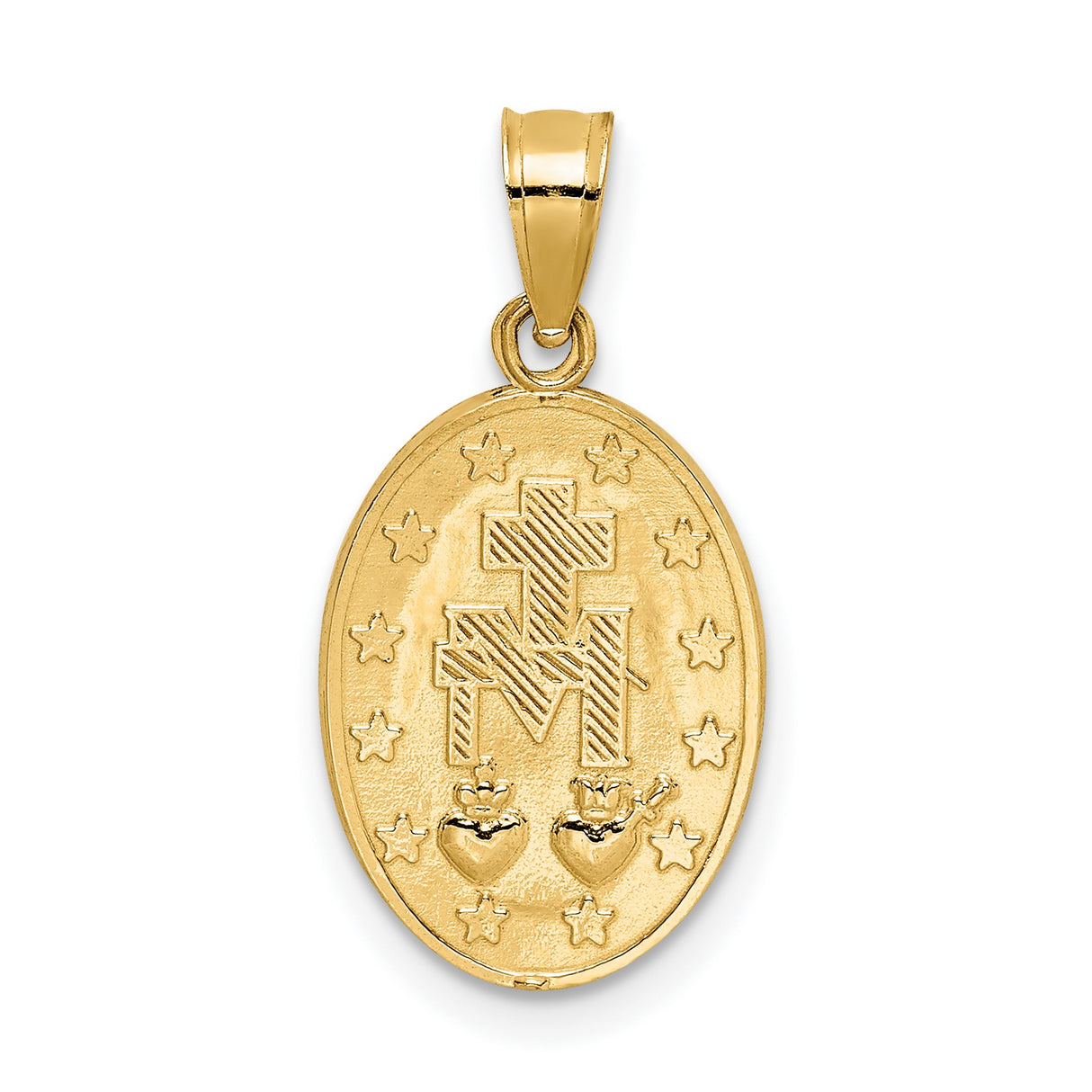 14k Yellow Gold Miraculous Medal Pendant, Oval Virgin Mary Catholic Charm