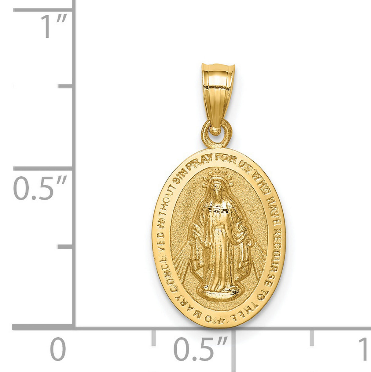 14k Yellow Gold Miraculous Medal Pendant, Oval Virgin Mary Catholic Charm