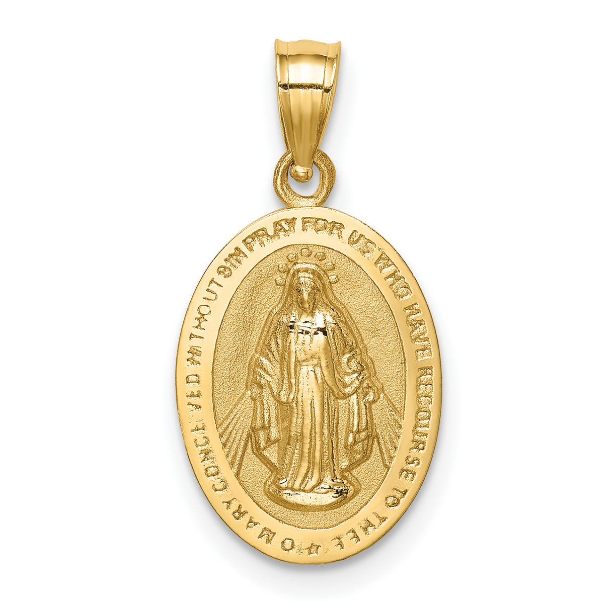 14k Yellow Gold Miraculous Medal Pendant, Oval Virgin Mary Catholic Charm