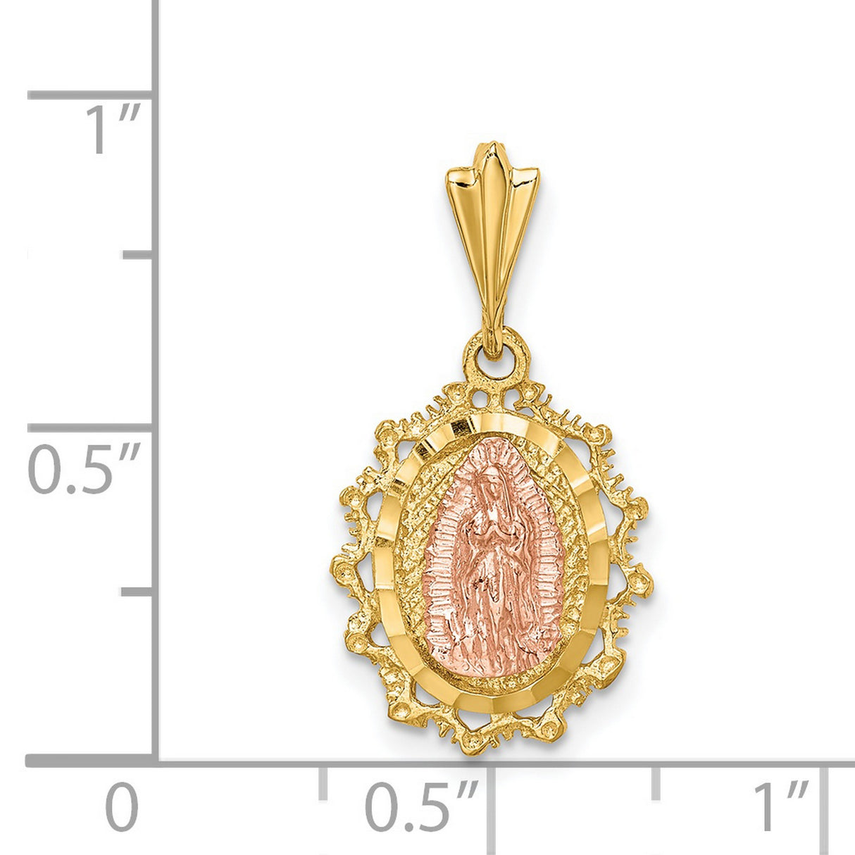 14k Two-Tone Gold Our Lady of Guadalupe Pendant, Catholic Religious Medal for Women