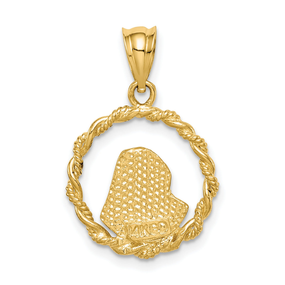 14k Yellow Gold Virgin Mary Pendant with Textured Rope Edge, Catholic Medallion Charm