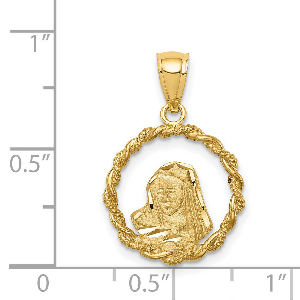 14k Yellow Gold Virgin Mary Pendant with Textured Rope Edge, Catholic Medallion Charm
