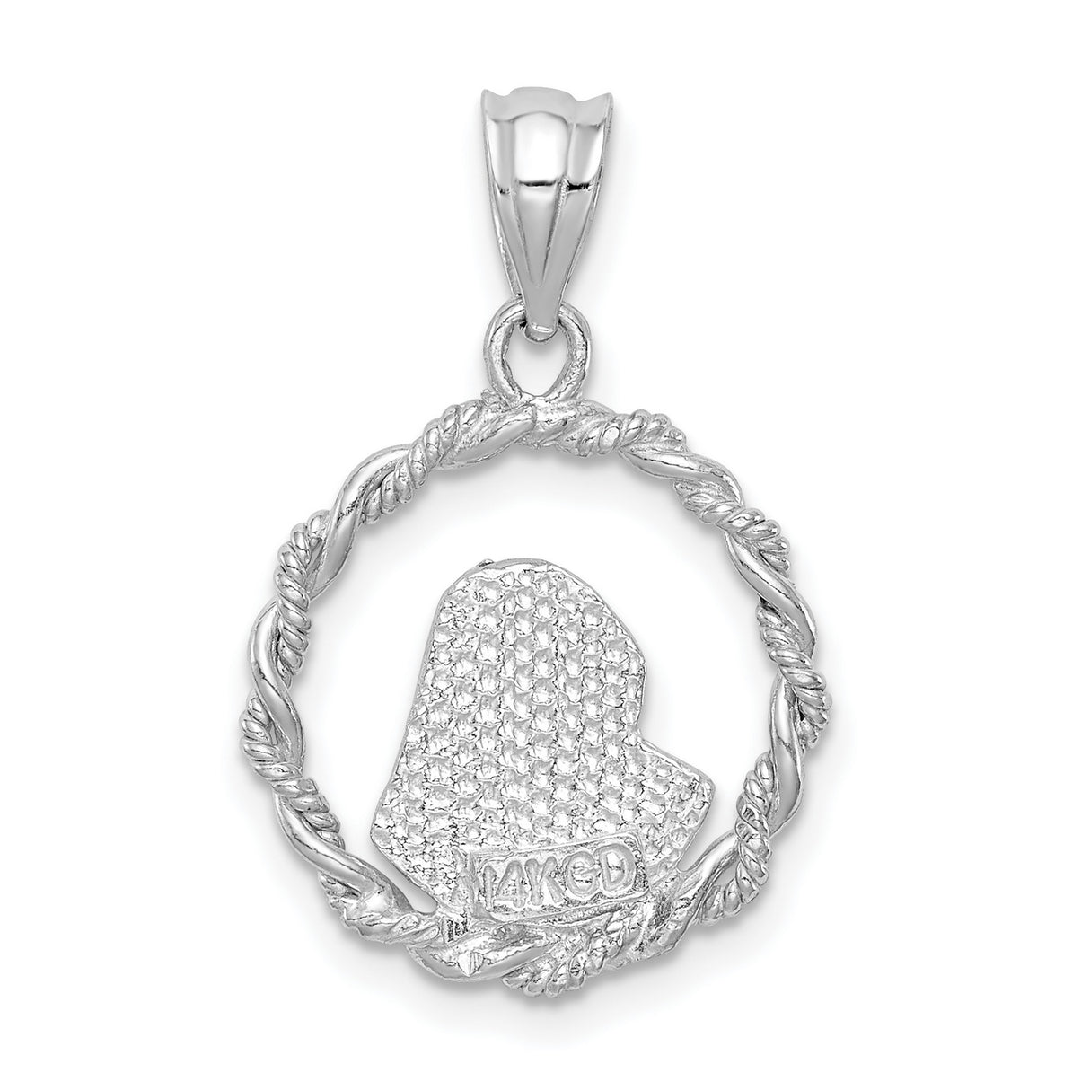 14k White Gold Virgin Mary Pendant with Twisted Rope Circle Frame, Catholic Religious Charm